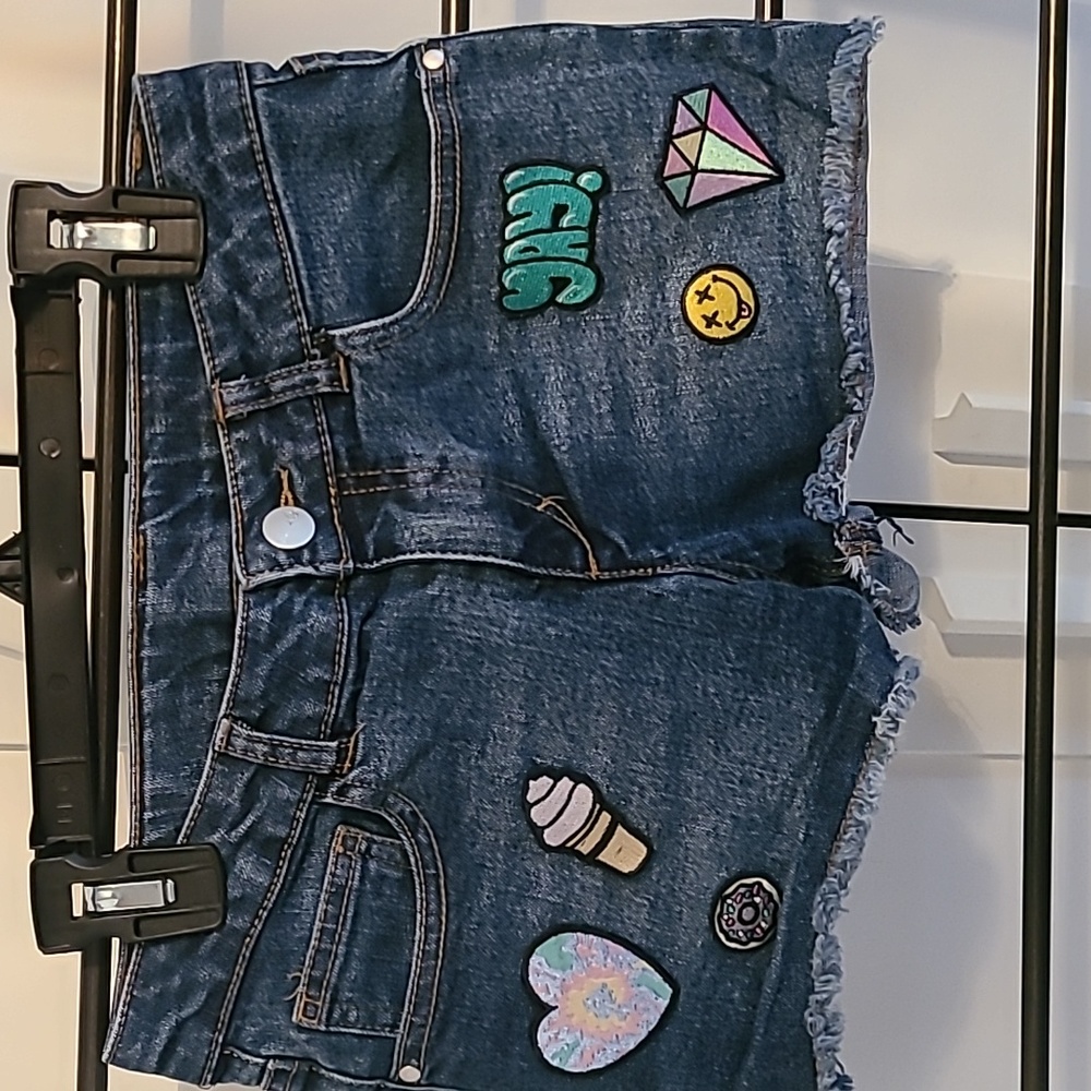 Girl's jean shorts with decals heart diamond ice cream